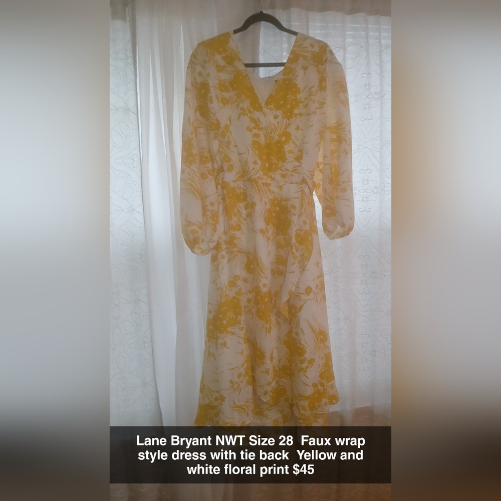 Lane Bryant Yellow and White Floral Long Sleeve Dress